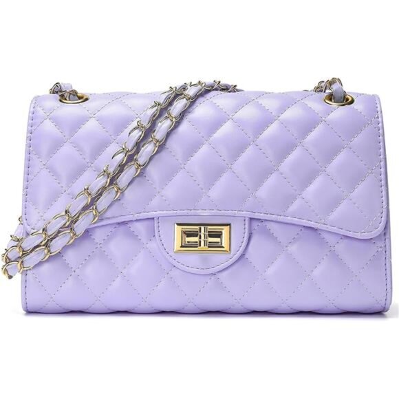 Quilted Vegan Leather Crossbody Bags Violet - Picture 1 of 6
